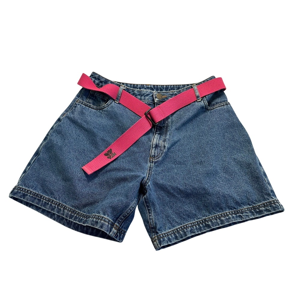 Lucy & Yak Denim Shorts Women W32 Blue Excellent Organic Cotton Pink Belt